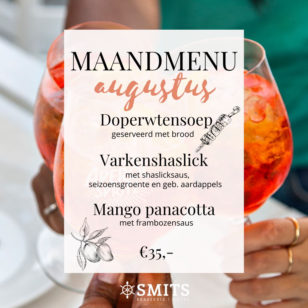 maandmenu augustus 2026 Hotel Brasserie Smits Maandmenu april 2025
